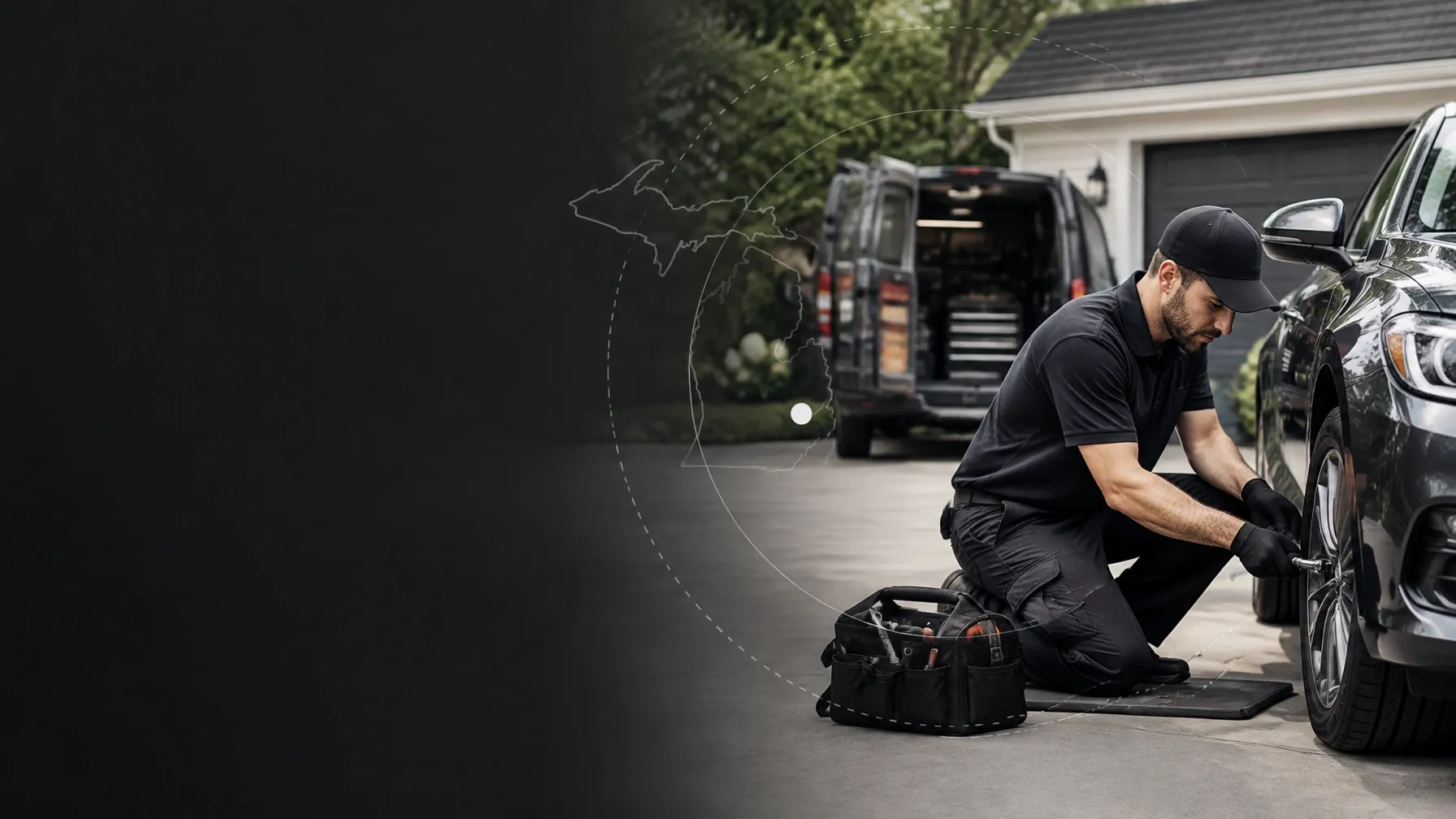 QH Auto Service mechanic providing mobile auto care in a residential driveway